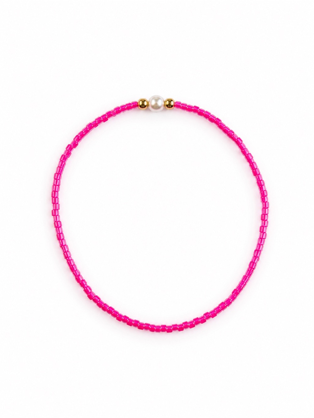 Hot Pink Beaded Bracelet with Pearl Accent